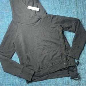 Drew Lace Up Asymmetrical Hoodie in Black Womens Size XS